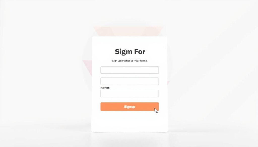 A clean, modern signup form design against a bright, minimalist background. In the foreground, a simple yet elegant form with well-spaced input fields, clear labels, and a prominent call-to-action button. The middle ground features an abstract geometric pattern in a soft, muted color palette, adding visual interest without distracting from the form. The background is a gently blurred, neutral-toned environment, creating a sense of depth and focus on the signup experience. Soft, diffused lighting from multiple angles highlights the form's usability and emphasizes the overall aesthetic of simplicity and conversion optimization.