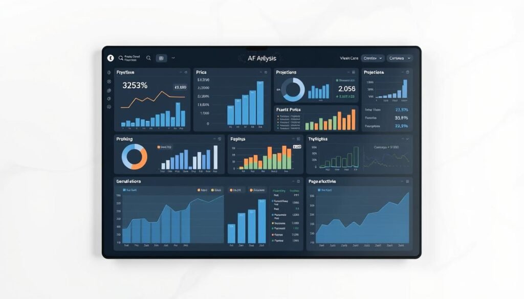 A detailed financial analysis dashboard with various charts and graphs displaying pricing trends, cost breakdowns, and revenue projections. The dashboard is set against a sleek, minimalist backdrop with clean lines and subtle gradients. The visualizations are rendered in a modern, data-driven style with a focus on clarity and legibility. Soft, directional lighting casts a professional, analytical mood, while the camera angle provides an elevated, bird's-eye view to convey a sense of strategic oversight. The overall composition strikes a balance between technical precision and visual appeal, creating an image that effectively communicates the "Cost and Pricing Analysis" subject matter.
