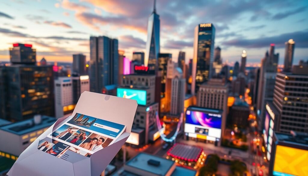 A dynamic cityscape where various marketing channels seamlessly converge. In the foreground, a vibrant email campaign unfolds, with eye-catching graphics and personalized content. In the middle ground, a bustling social media presence engages consumers, complemented by targeted digital ads. In the background, a cohesive branding and website experience ties it all together, creating a cohesive and immersive marketing ecosystem. The scene is bathed in warm, inviting lighting, captured through a wide-angle lens to convey the interconnectedness of these integrated channels. The overall atmosphere exudes a sense of synergy, efficiency, and a customer-centric approach to marketing in the digital age.