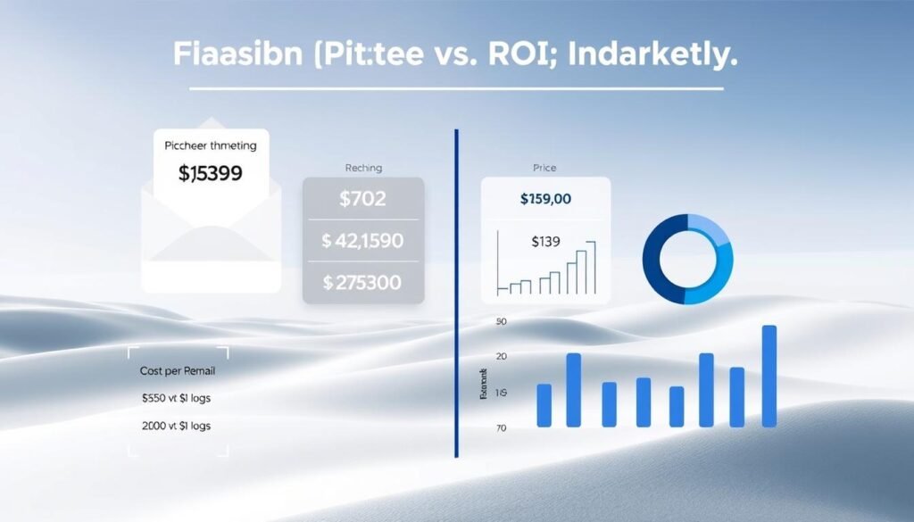 A high-contrast, dynamic infographic comparing the pricing and ROI of two email marketing platforms, Reachinbox and Instantly.ai. In the foreground, a clean, minimalist data visualization showcases side-by-side metrics such as cost per email, conversion rates, and revenue generated. The middle ground features sleek, abstract icons and graphs that intuitively convey the complex financial implications. In the background, a soft, gradient-filled landscape sets a professional, corporate tone, with subtle design elements that echo the branding of the two services. The overall composition strikes a balance between analytical precision and visual appeal, making it an impactful and informative piece for the "Pricing and ROI Considerations" section of the article.