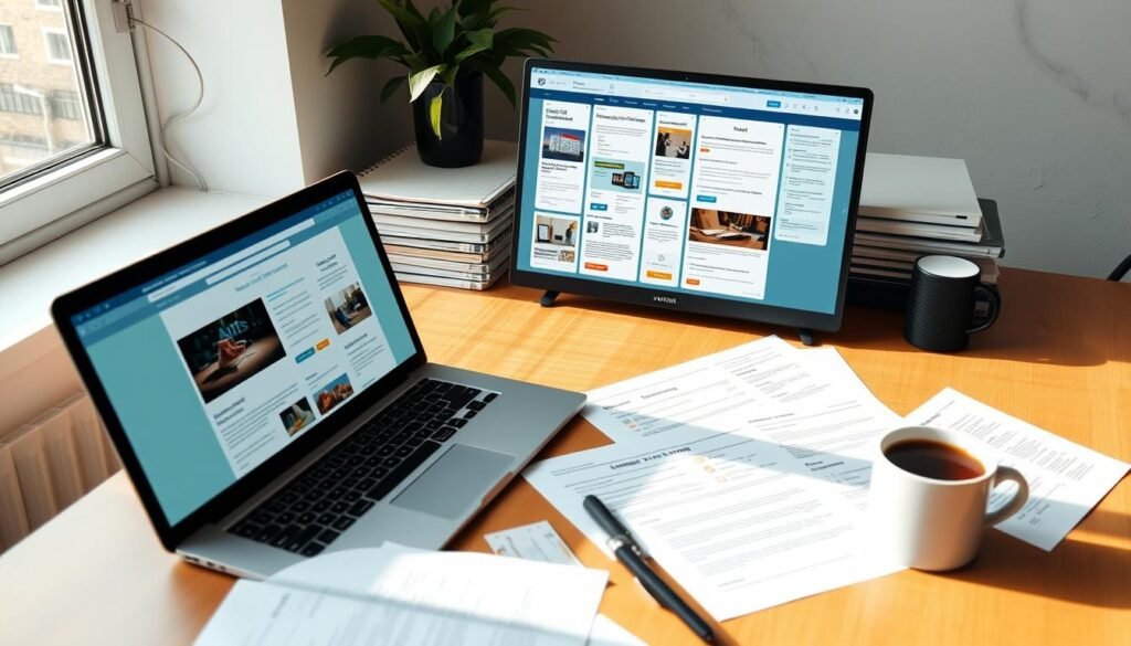 A neatly organized office desk with a laptop, various documents, and a cup of coffee. The laptop screen displays a set of real-world email templates, showcasing different designs, layouts, and content structures. The documents on the desk provide additional context, such as analytics reports and customer feedback. Natural lighting filters in through a nearby window, creating a warm, productive atmosphere. The overall scene conveys a sense of professionalism and attention to detail, reflecting the subject matter of the article's "Showcasing Real-World Examples and Case Studies" section. A neatly organized office desk with a laptop, various documents, and a cup of coffee. The laptop screen displays a set of real-world email templates, showcasing different designs, layouts, and content structures. The documents on the desk provide additional context, such as analytics reports and customer feedback. Natural lighting filters in through a nearby window, creating a warm, productive atmosphere. The overall scene conveys a sense of professionalism and attention to detail, reflecting the subject matter of the article's "Showcasing Real-World Examples and Case Studies" section.